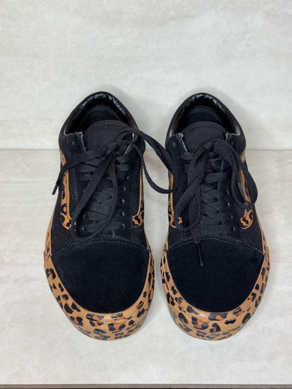 Black Suede Sneakers with Leopard Trim - Men & Women's Casual Shoe